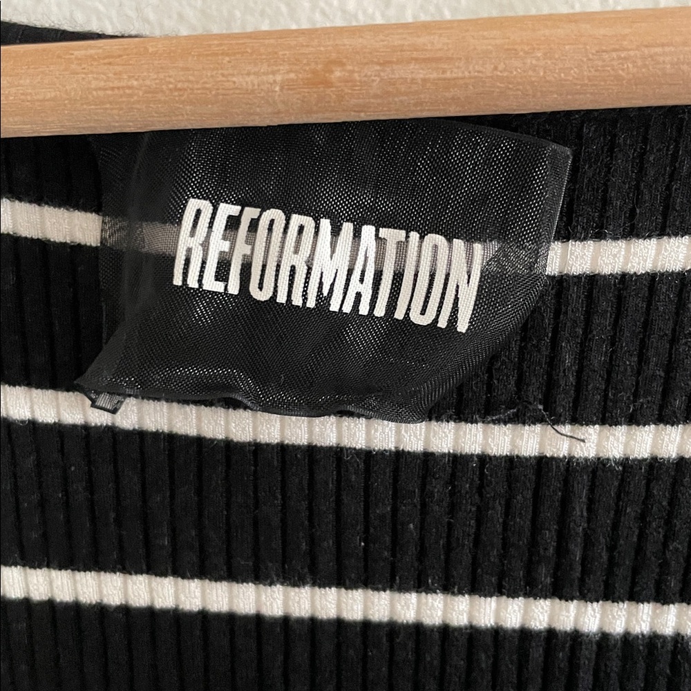 Reformation Carson Midi Dress Women’s Size Large Striped Ribbed Black White‎ - Picture 7 of 8